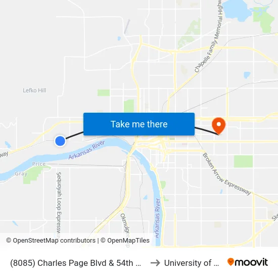 (8085) Charles Page Blvd & 54th W Ave Eb to University of Tulsa map