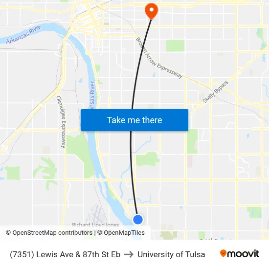 (7351) Lewis Ave & 87th St Eb to University of Tulsa map