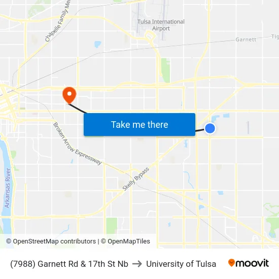 (7988) Garnett Rd & 17th St Nb to University of Tulsa map