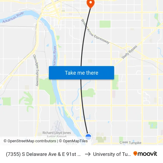 (7355) S Delaware Ave & E 91st St Cc to University of Tulsa map