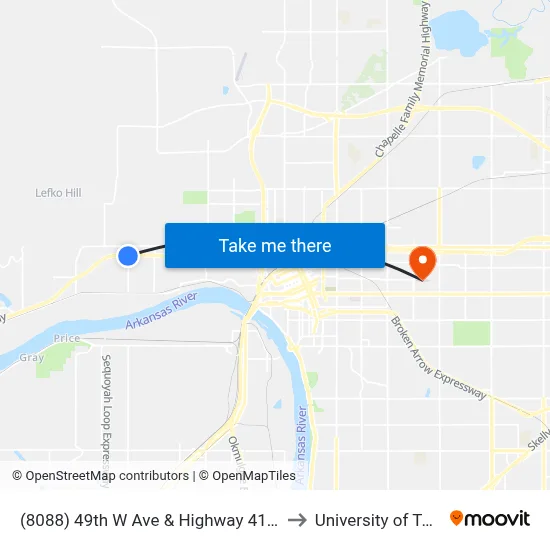 (8088) 49th W Ave & Highway 412 Nb to University of Tulsa map