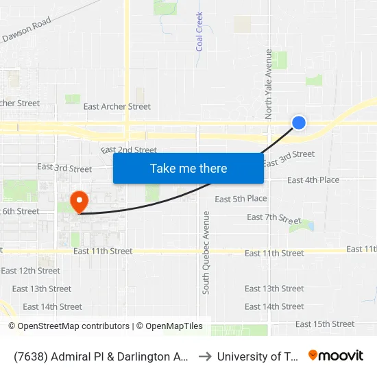 (7638) Admiral Pl & Darlington Ave Wb to University of Tulsa map