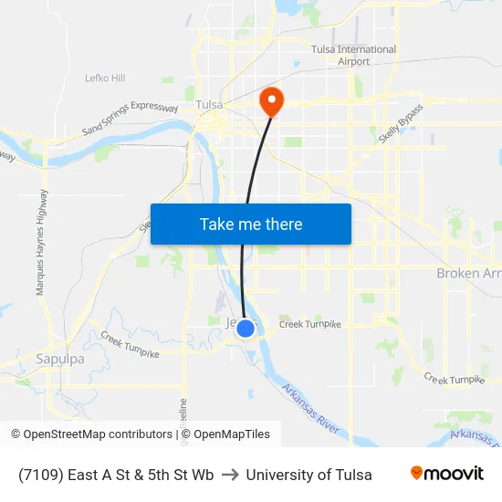 (7109) East A St & 5th St Wb to University of Tulsa map
