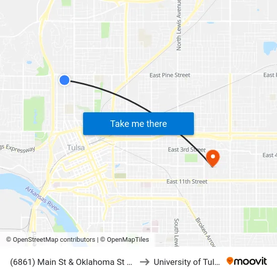(6861) Main St & Oklahoma St Nb to University of Tulsa map