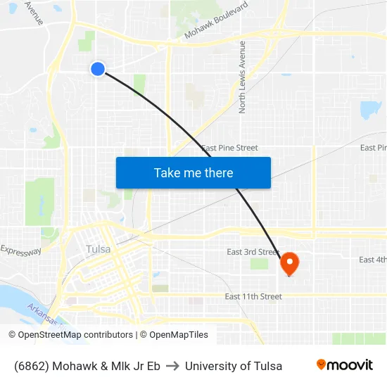 (6862) Mohawk & Mlk Jr Eb to University of Tulsa map