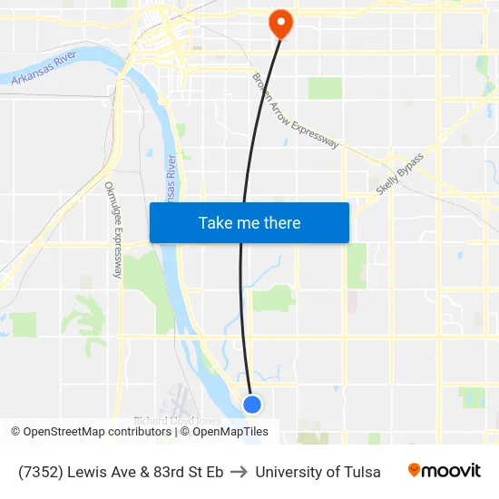 (7352) Lewis Ave & 83rd St Eb to University of Tulsa map