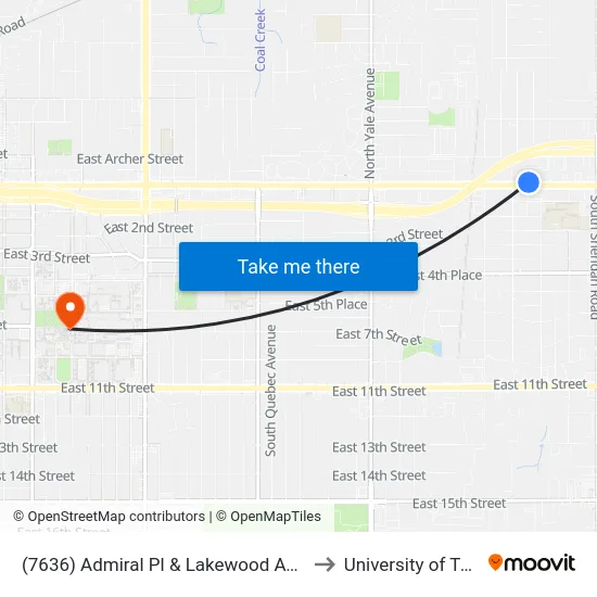 (7636) Admiral Pl & Lakewood Ave Wb to University of Tulsa map