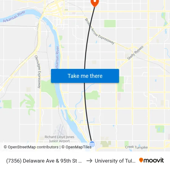 (7356) Delaware Ave & 95th St Wb to University of Tulsa map