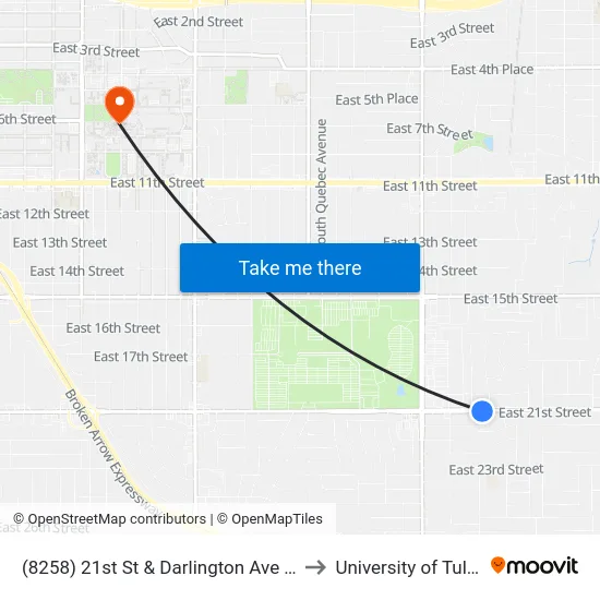 (8258) 21st St & Darlington Ave Eb to University of Tulsa map