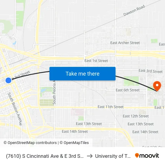 (7610) S Cincinnati Ave & E 3rd St S Eb to University of Tulsa map