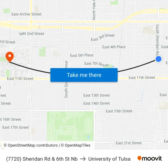 (7720) Sheridan Rd & 6th St Nb to University of Tulsa map