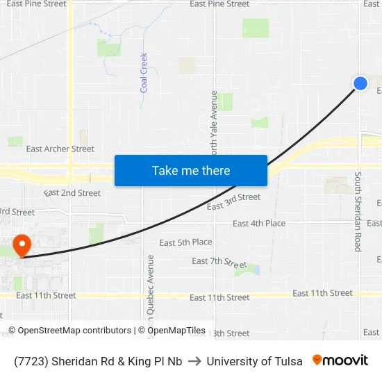 (7723) Sheridan Rd & King Pl Nb to University of Tulsa map
