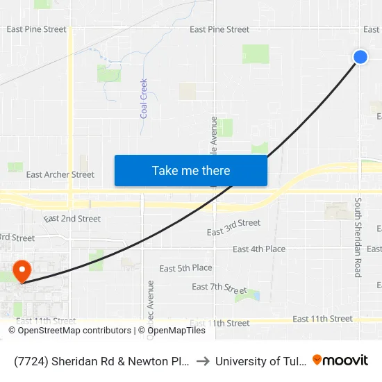 (7724) Sheridan Rd & Newton Pl Nb to University of Tulsa map