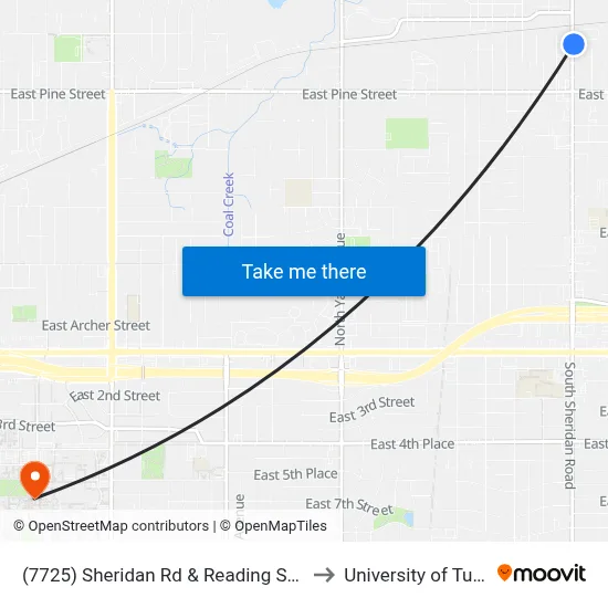 (7725) Sheridan Rd & Reading St Nb to University of Tulsa map