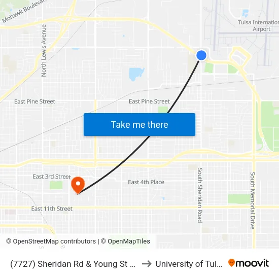 (7727) Sheridan Rd & Young St Nb to University of Tulsa map