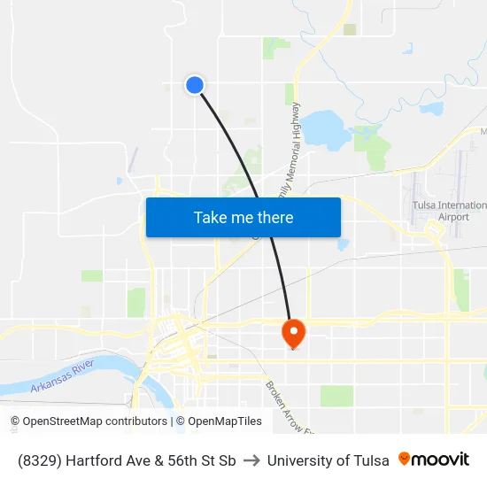 (8329) Hartford Ave & 56th St Sb to University of Tulsa map
