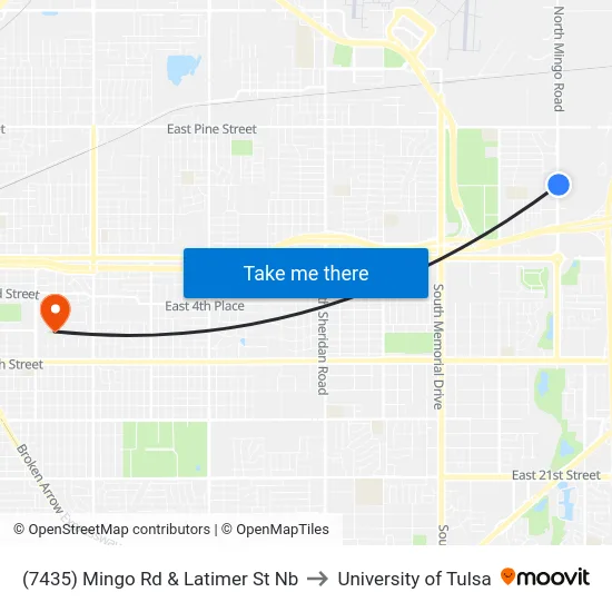 (7435) Mingo Rd & Latimer St Nb to University of Tulsa map