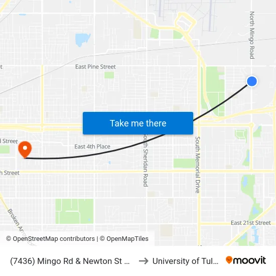 (7436) Mingo Rd & Newton St Nb to University of Tulsa map