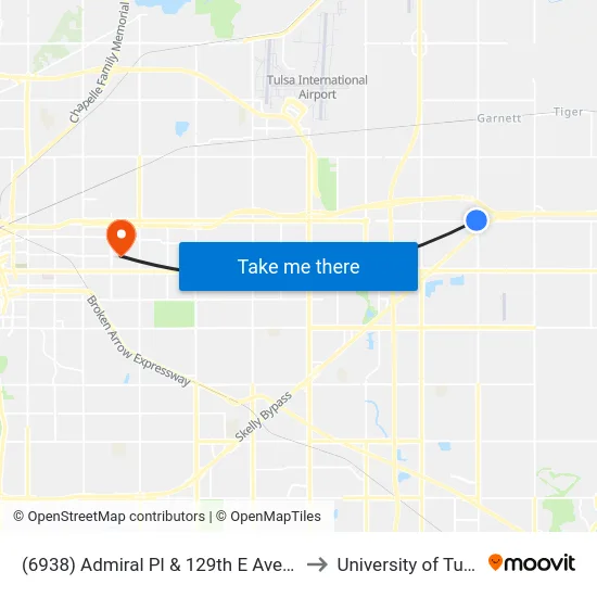 (6938) Admiral Pl & 129th E Ave Wb to University of Tulsa map