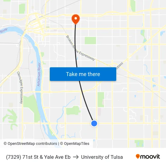 (7329) 71st St & Yale Ave Eb to University of Tulsa map