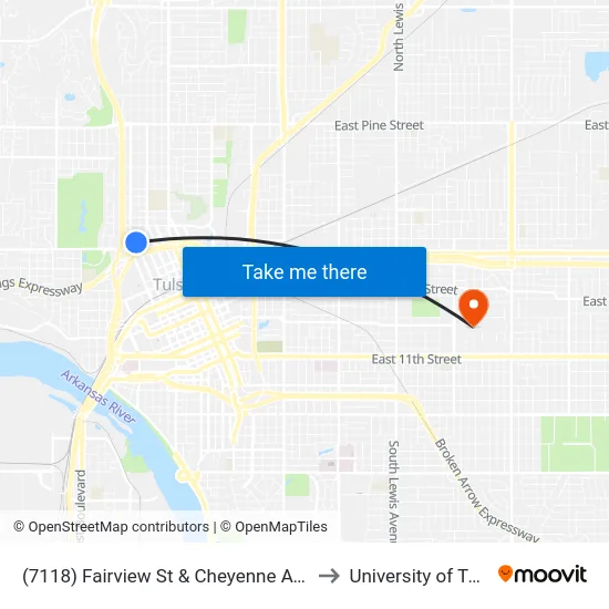 (7118) Fairview St &  Cheyenne Ave Eb to University of Tulsa map