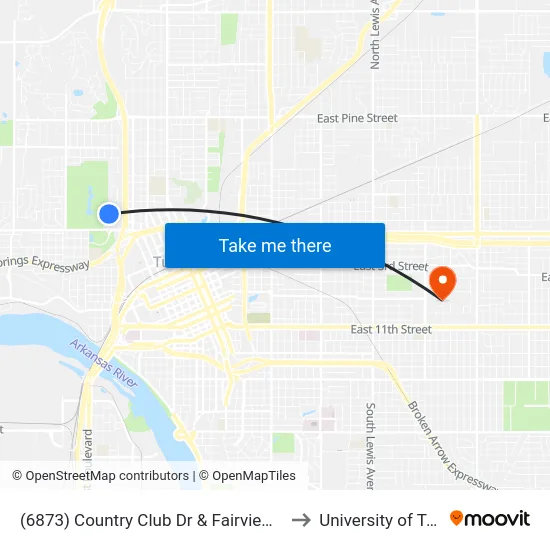 (6873) Country Club Dr & Fairview St Sb to University of Tulsa map