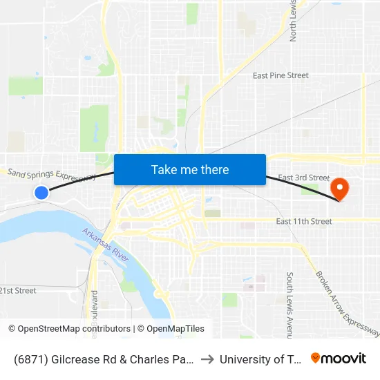 (6871) Gilcrease Rd & Charles Page Nb to University of Tulsa map