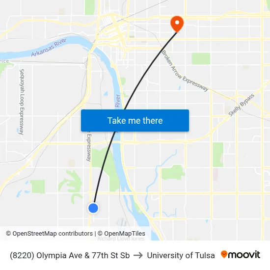 (8220) Olympia Ave & 77th St Sb to University of Tulsa map