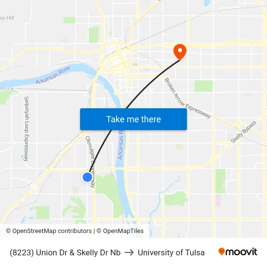 (8223) Union Dr & Skelly Dr Nb to University of Tulsa map