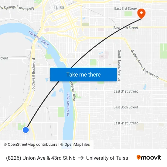 (8226) Union Ave & 43rd St Nb to University of Tulsa map