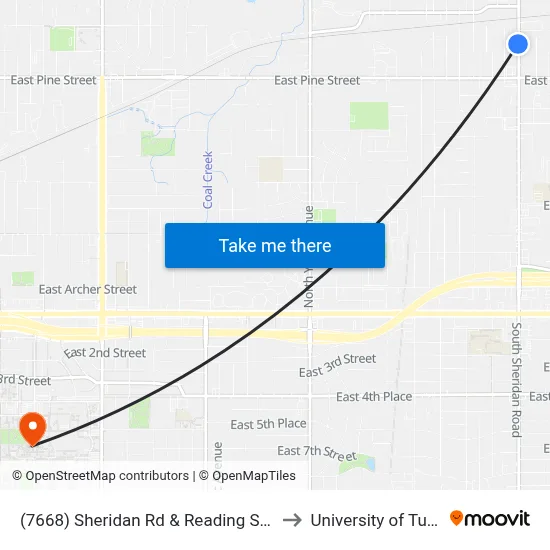 (7668) Sheridan Rd & Reading St Sb to University of Tulsa map