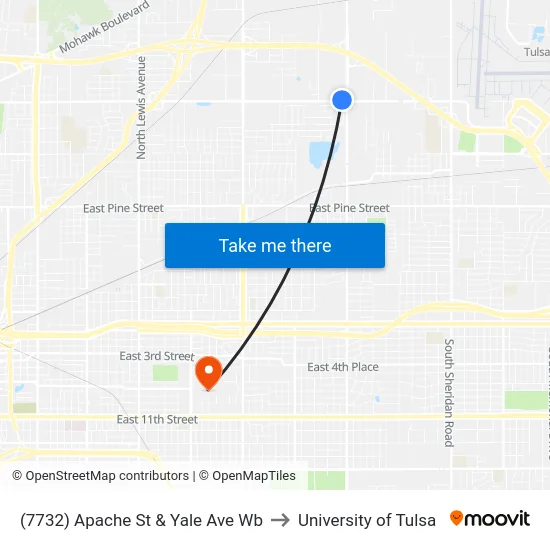 (7732) Apache St & Yale Ave Wb to University of Tulsa map