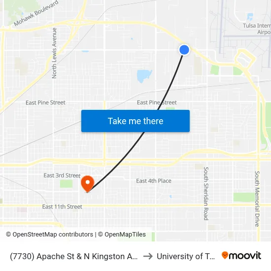 (7730) Apache St & N Kingston Ave Wb to University of Tulsa map