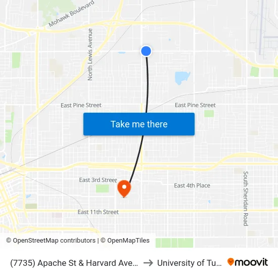 (7735) Apache St & Harvard Ave Wb to University of Tulsa map