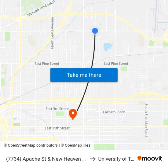 (7734) Apache St & New Heaven Ave Wb to University of Tulsa map