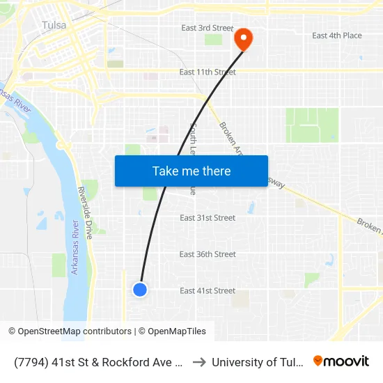 (7794) 41st St & Rockford Ave Eb to University of Tulsa map