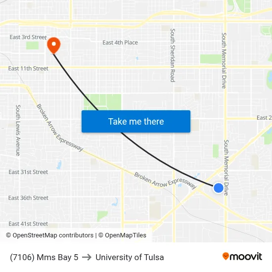 (7106) Mms Bay 5 to University of Tulsa map