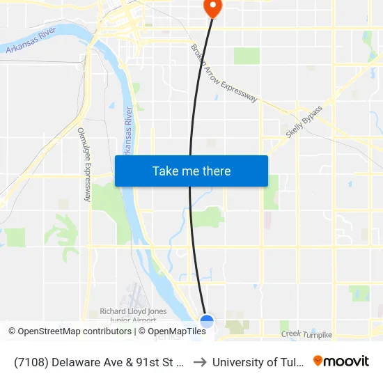 (7108) Delaware Ave & 91st St Sb to University of Tulsa map