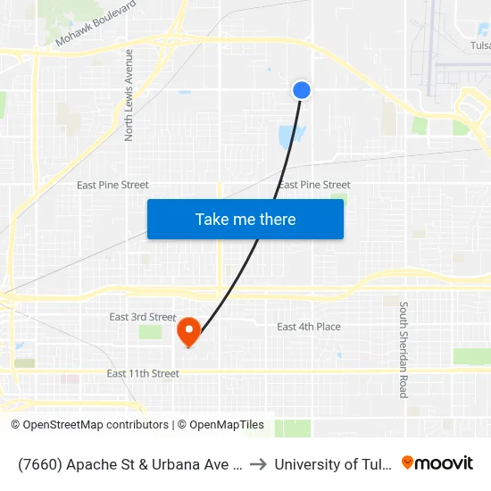 (7660) Apache St & Urbana Ave Eb to University of Tulsa map