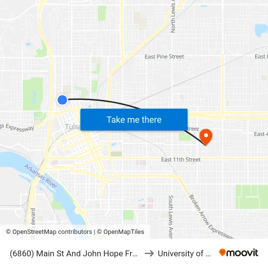 (6860) Main St And John Hope Franklin Bl to University of Tulsa map