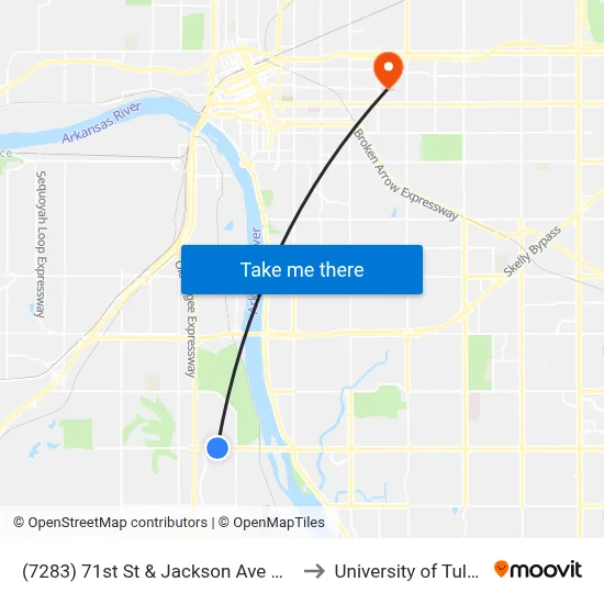 (7283) 71st St & Jackson Ave Wb to University of Tulsa map
