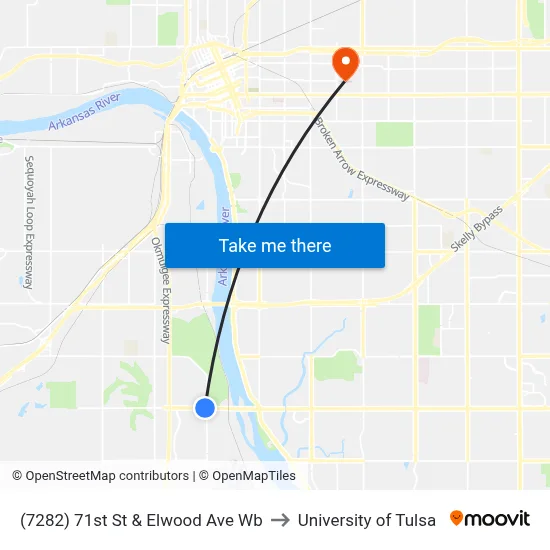 (7282) 71st St & Elwood Ave Wb to University of Tulsa map