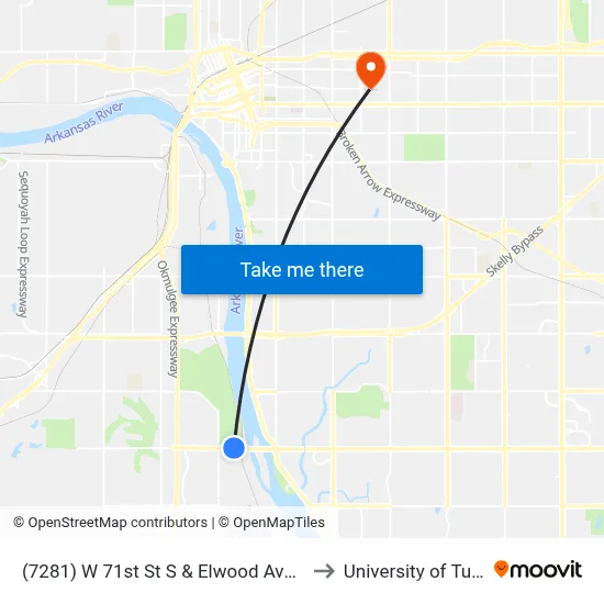 (7281) W 71st St S & Elwood Ave  Wb to University of Tulsa map