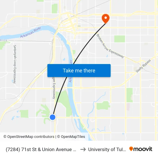 (7284) 71st St & Union Avenue Wb to University of Tulsa map