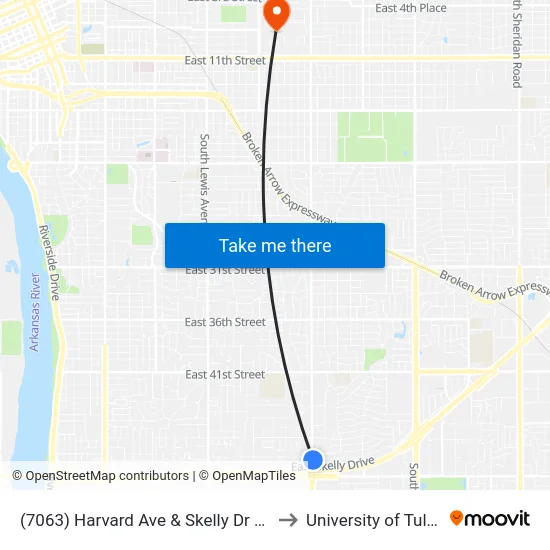 (7063) Harvard Ave & Skelly Dr Nb to University of Tulsa map