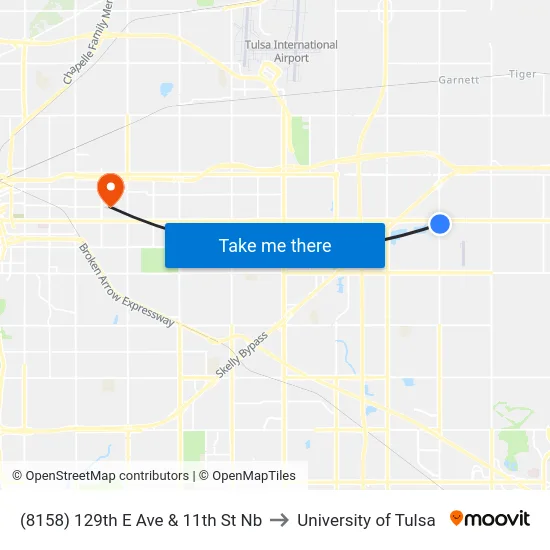 (8158) 129th E Ave & 11th St Nb to University of Tulsa map