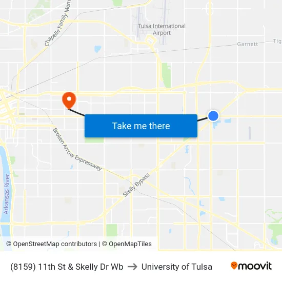 (8159) 11th St & Skelly Dr Wb to University of Tulsa map