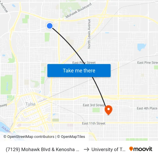 (7129) Mohawk Blvd & Kenosha Ave Eb to University of Tulsa map