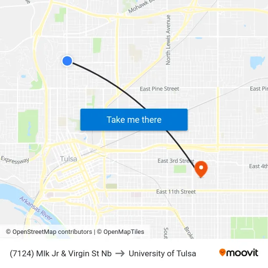 (7124) Mlk Jr & Virgin St Nb to University of Tulsa map