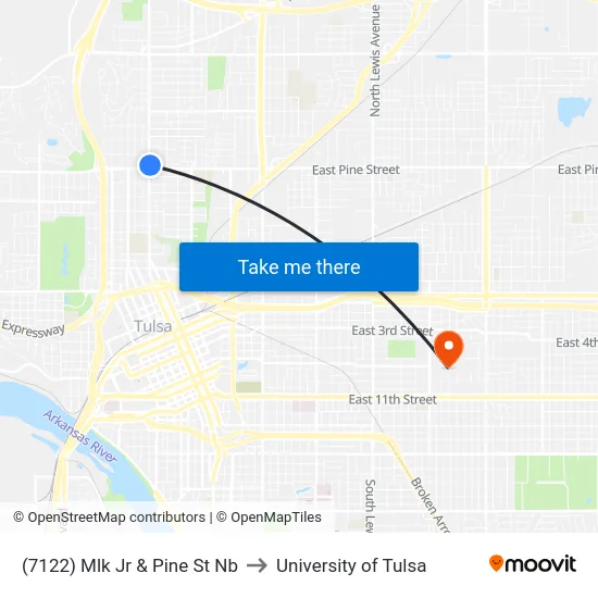 (7122) Mlk Jr & Pine St Nb to University of Tulsa map